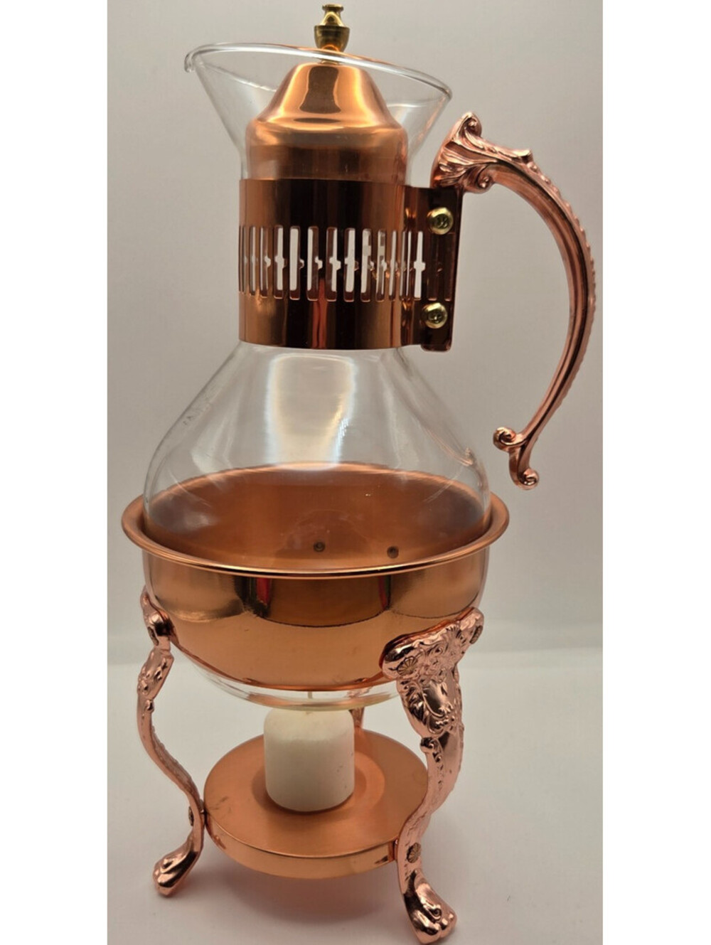 BORCAM Vintage  Glass Coffee / Tea Carafe w/ Copper Warmer Stand – 12” Turkish